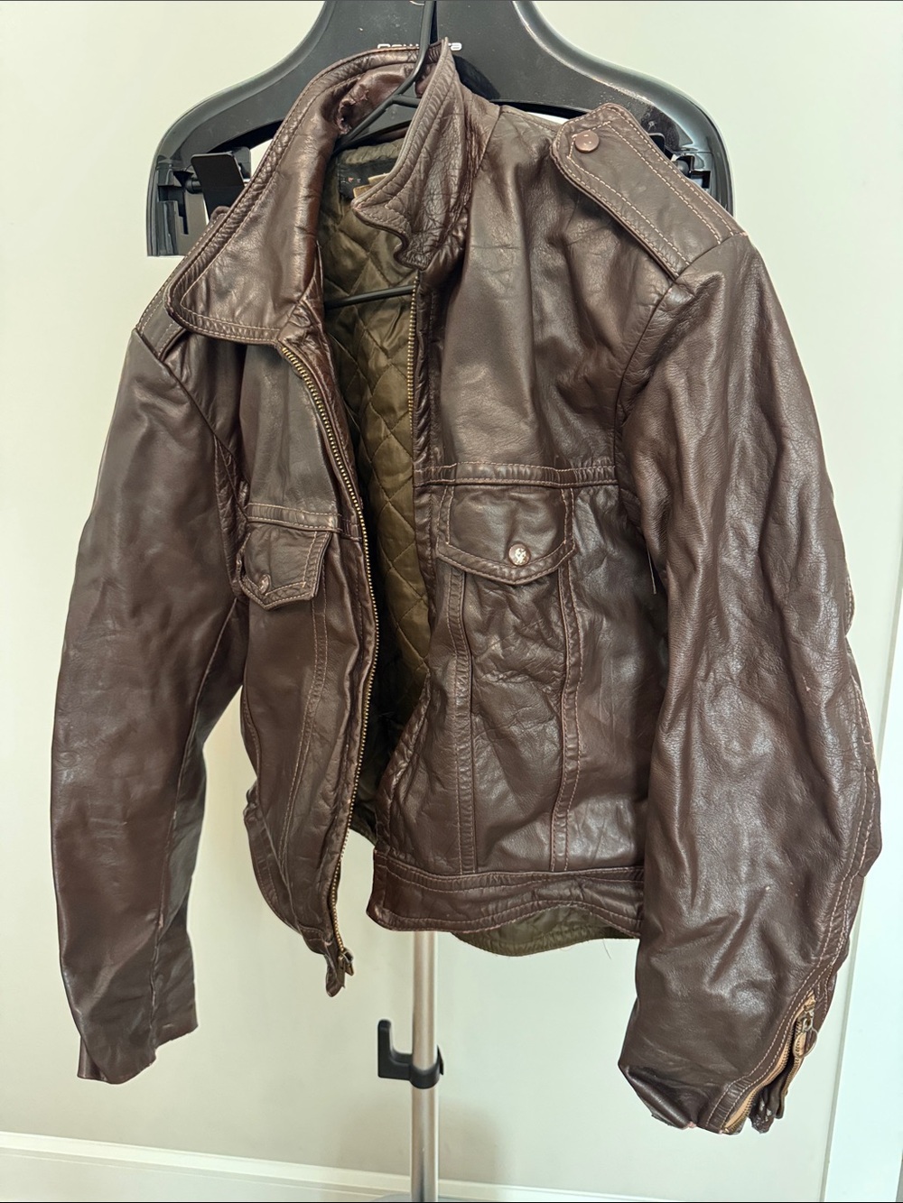 Antique AMF Harley-Davidson Men's Brown Leather Quilted Lined Jacket